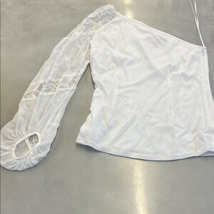 White One-Shoulder Lace-Sleeve Intimate Top